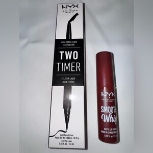 NYX Bundle Smooth Whip Matte Lip Cream in Faux Fur & Two Timer Eye Liner, NEW